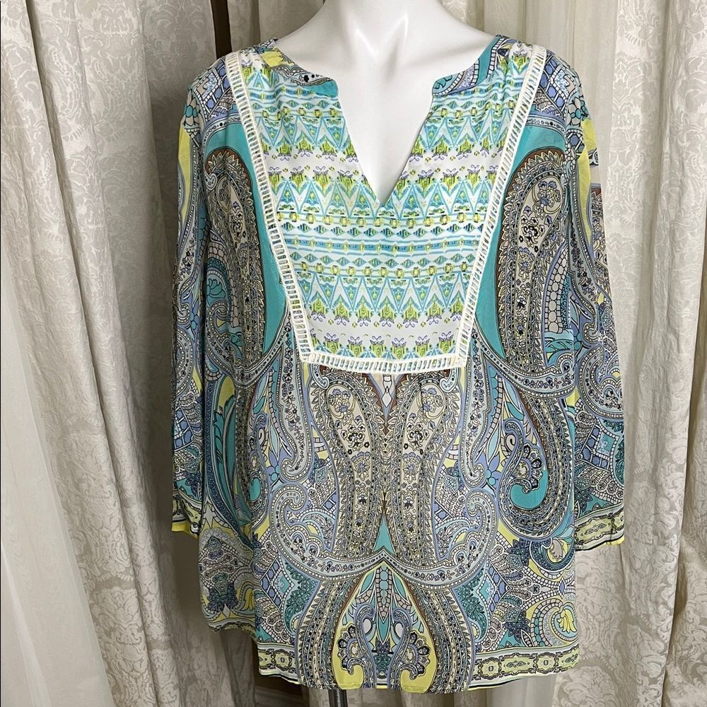 Valerie Stevens Aqua and Blue Paisley Blouse